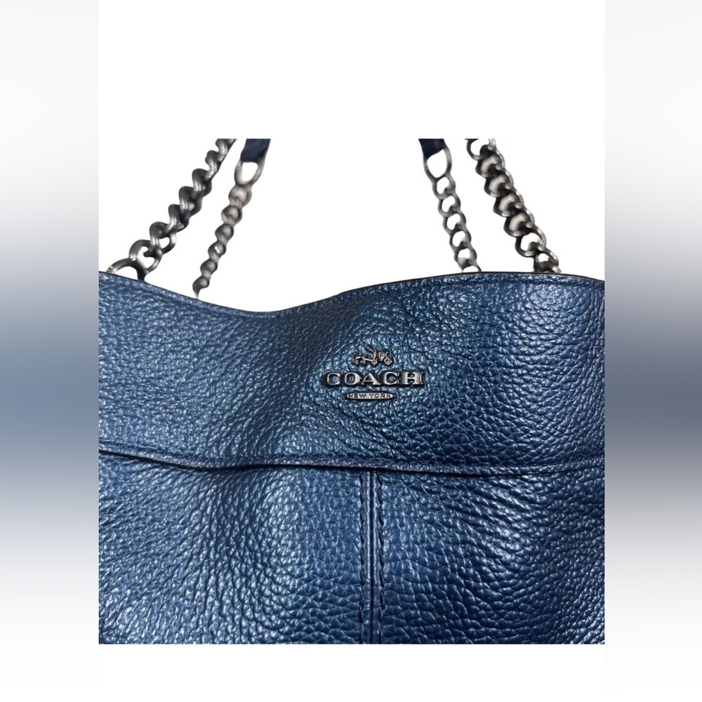 Coach Lexi Chain Shoulder Bag Metallic Navy Blue Leather Purse Handbag - Picture 3 of 15